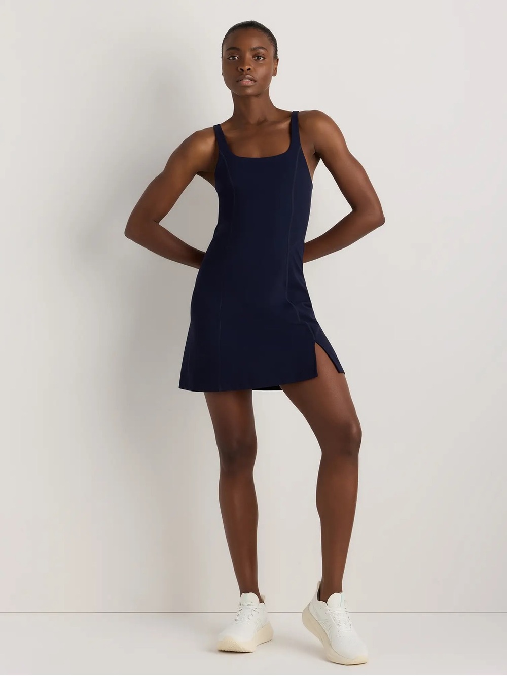 NWT QUINCE Court Sport Square Neck Dress Women’s Large Deep Navy 8225
